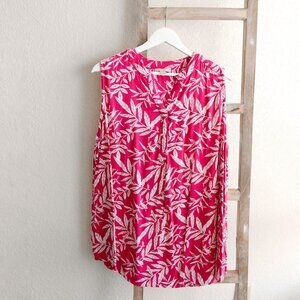 Woman Within Size 18/20 Hot Pink Sleeveless Blouse Leaf Print Top